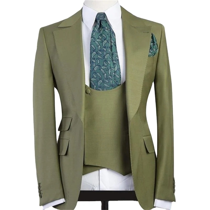 Green Men Suits Jackets Blazer for Wedding Groom Tuxedos Set Custom Made Vintage Retro 3 Piece Costume Homme