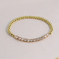 BC1514 Delicate Chic 18k Gold Accents Beaded Sparkly CZ Cubic Zirconia Zircon Tennis Bar Elastic Bracelet for Girls