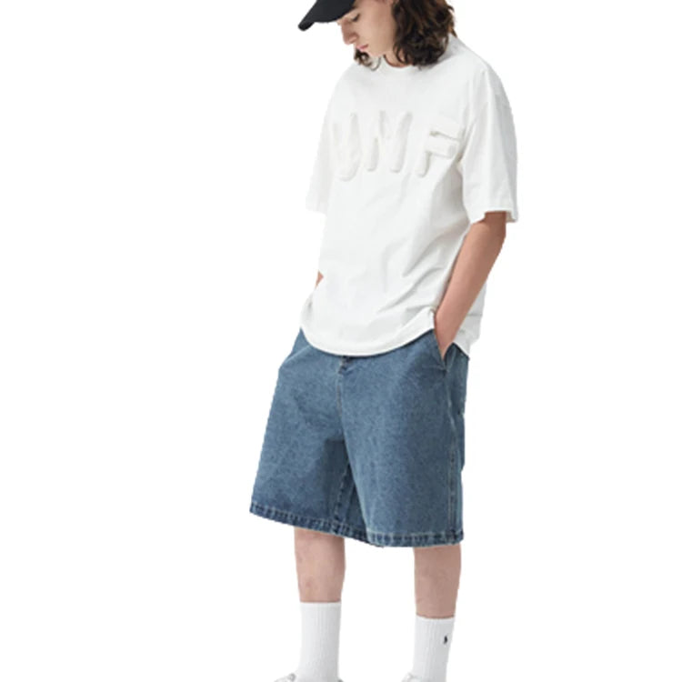 Hot Summer High Quality Mid Waist Casual Straight Breathable Fit Dark Denim Shorts with Pocket for Men