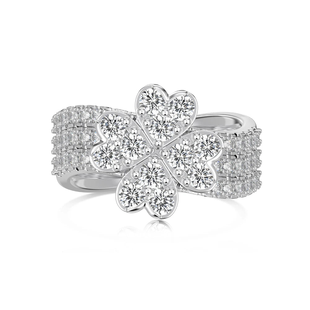 Dylam High Quality 18K Gold Stackable Ring 925 Sterling Silver Love Lucky Four Leaf Clover Heart Detachable Set Rings for Women