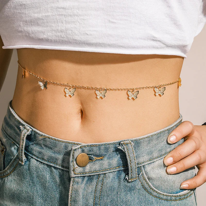 Charming Butterfly Tassel Belly Chains for Women Trendy Gold Color Handmade Bohemian Body Jewelry N2102287