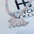 Baguette Letter Pendant Iced Out Diamond Hip Hop Custom Name Plate Necklaces Copper Creative Name Plate Necklace Custom Jewelry