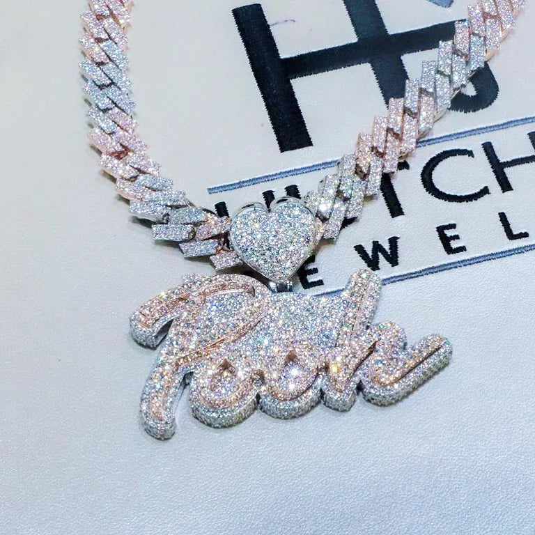 Baguette Letter Pendant Iced Out Diamond Hip Hop Custom Name Plate Necklaces Copper Creative Name Plate Necklace Custom Jewelry