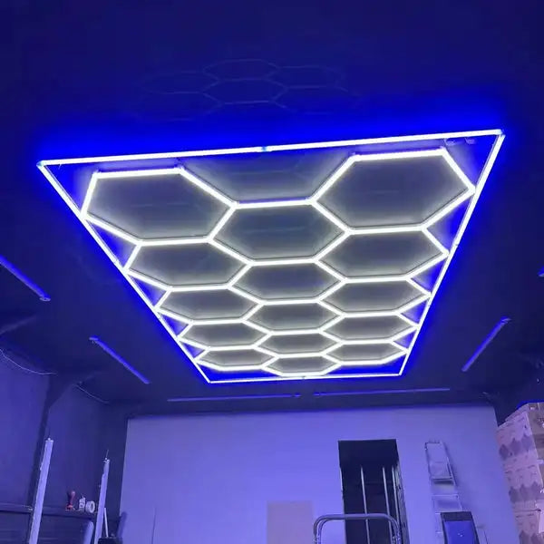 Customized Light Grey Led Honeycomb Hexagon Hex-grid Waterproof Ceiling Detailing Lamp for Workshop