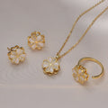 2023 Hot Anti Anxiety Fashion Jewelry Set Rotatable Flower Necklace Crystal Earrings Spinner Ring Four Leaf Clover Jewelry Set
