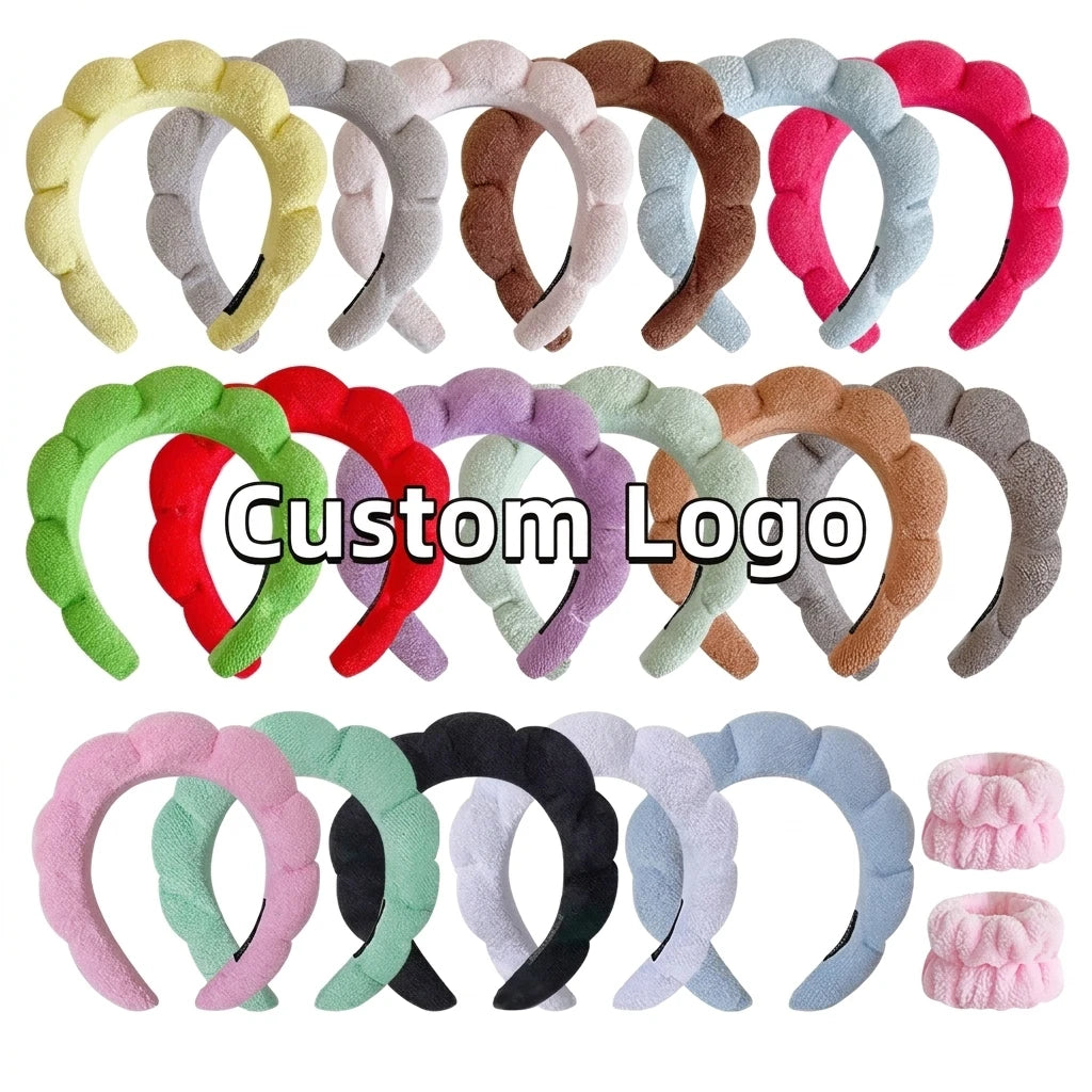 Custom Women Makeup Removal Skincare Facial Sponge Bubble Puffy Spa Headband for Washing Face