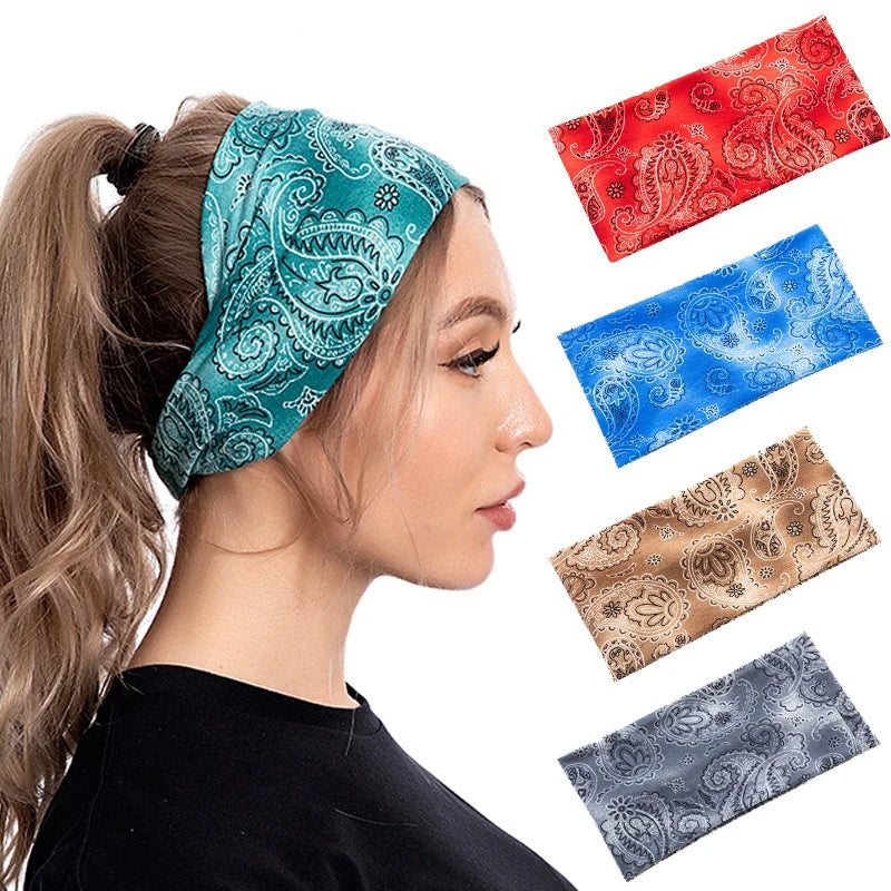Wholesale Boho Bandeau Wide Headbands Butterfly Bandana Yoga Wrap Floral Printed Stylish Elastic Hair Band for Women 2021