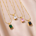 Hot Sale Versatile Collarbone Chain Jewelry Stainless Steel Necklace Multi-color Square Diamond Pendant Necklace Gifts for Women