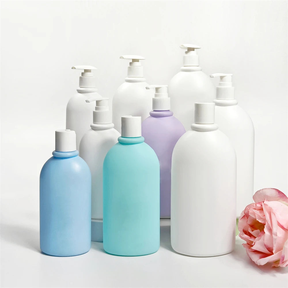 Flat Oval Soft Touch Bottle Shampoo Lotion Container Conditioner Shower Gel Bottle Package E.B.M PP Plastic 250 Ml 400 Ml 500 Ml