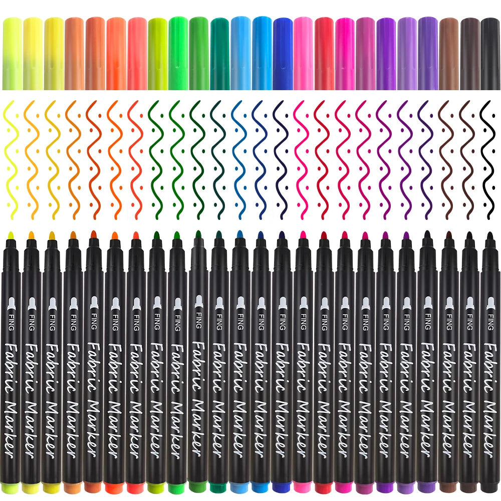 KHY 24 Colors Fine Tip Fabric Paint Pens Permanent Clothing Markers for Kids DIY T-Shirts Shoes Art Supplies Craft Marker Set