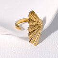 Beimai Rings Jewelry Women 18K Gold Ginkgo Leaf Stainless Steel Adjustable Ring