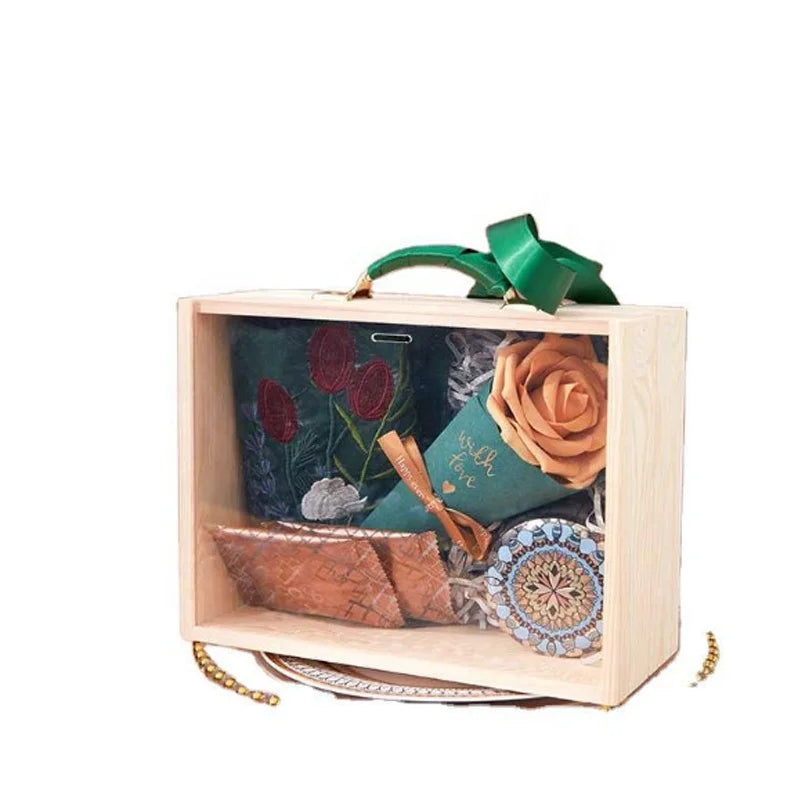 Custom  Europe Style Wedding Gift  Box  With  Acrylic Sliding  Lid Wooden Cup Box