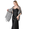 Women's Glittering Long Cape With Fringed Evening Shawl Wrap Plain Mesh Sequin Wedding Wrap for Summer