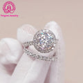 Fine Jewelry 14K Solid White Gold Round Brillanit Cut VVS1 3ct Half Eternity Band Wedding Bridal Engagement Moissanite Ring Sets