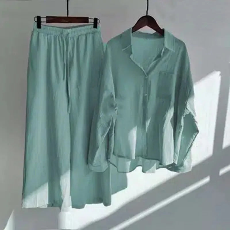 Wholesale 2026 Summer New Comfort Cotton Linen Shirts Large Elastic Waist Loose Relaxed Pants Women's Set