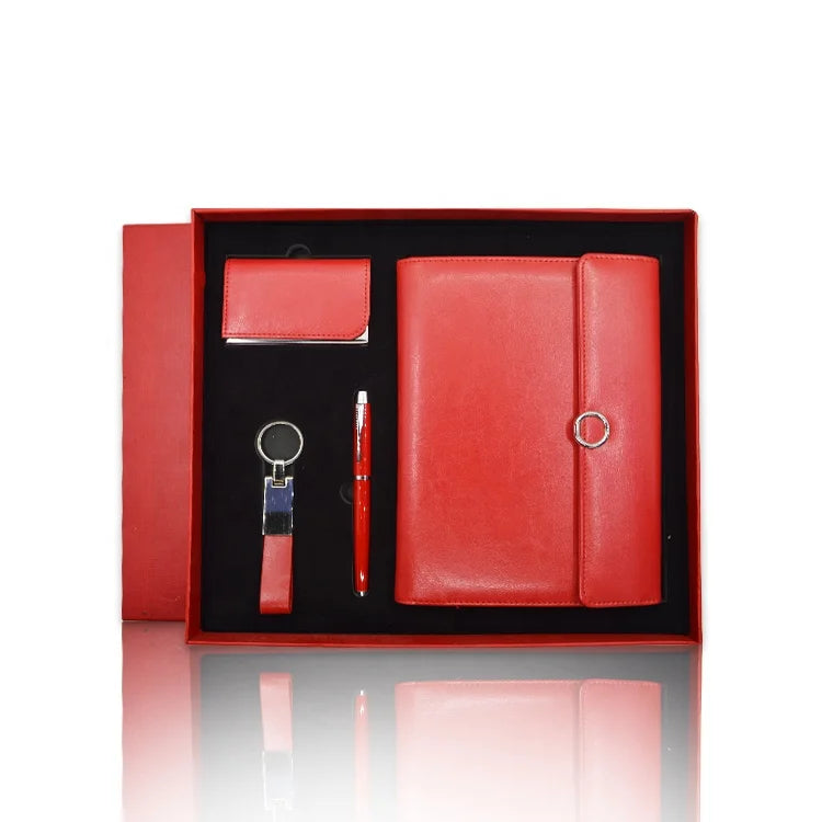 Luxury Custom A5 Leather Business Planner Diary Notebooks Name Card Holder Keychain Pen Gift Promotional Keychains Carabiners