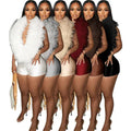 Summer Women Fluffy Sleeveless Deep V Neck Sexy Fashion One Piece Romper Outfit Club Party Wear Women Casual Jumpsuit