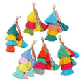 Bohemian Charm Puff Ombre Tassels Keychain Pom Pom Tassel Boho Western Keychains Colorful Cotton Tassel Pompom Key Chains