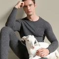 Men's Winter Breathable Eco-Friendly Wool Silk Velvet Thermal Underwear Set Solid Color Low Neck