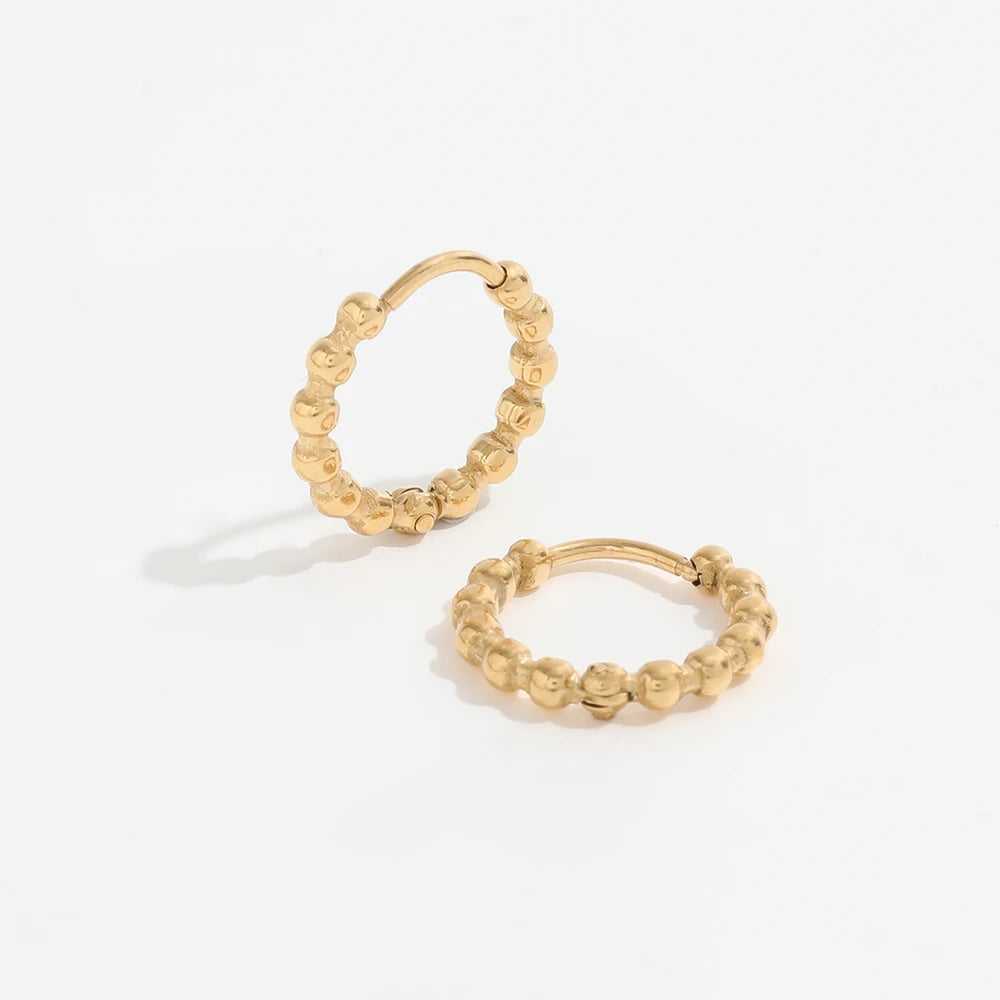 JLE0210 High End PVD 18K Gold Plated Tin Dainty Mini Bead Huggie Earrings Stainless Steel Jewelry Wholesale