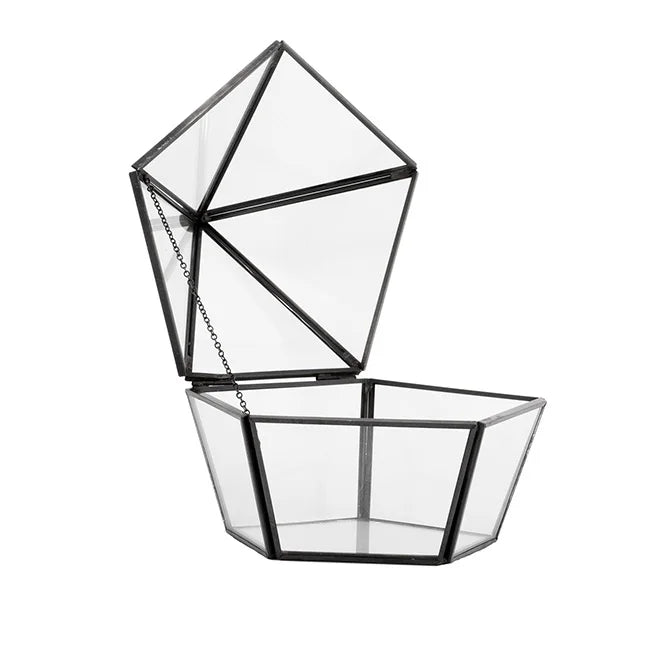 Hot Sale Window Box Storage Display Case Pentagon Shape Clear Glass Necklace Ring Tabletop Centerpiece Garden Vase Container