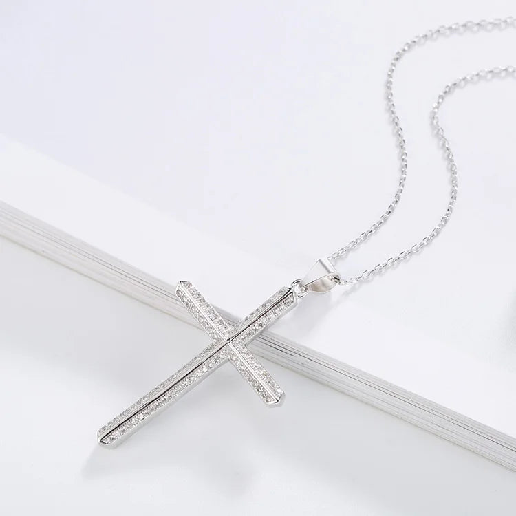 Elegant Women Jewelry 925 Sterling Silver Pendants 3A Cubic Zirconia CZ Cross Pendant Chain Necklace