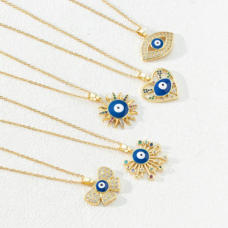 Elegant Fashion Turkish Style Evil Eye Pendant Necklace for Women Shiny Zircon Lucky Blue Eye Jewelry Party Gift Dropshipping