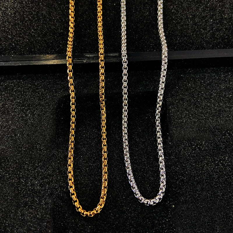 Nickel Free Square Rolo Chain Stainless Steel Pearl Link Chains Design Silver Gold Long Necklace Rolo Chain 2mm