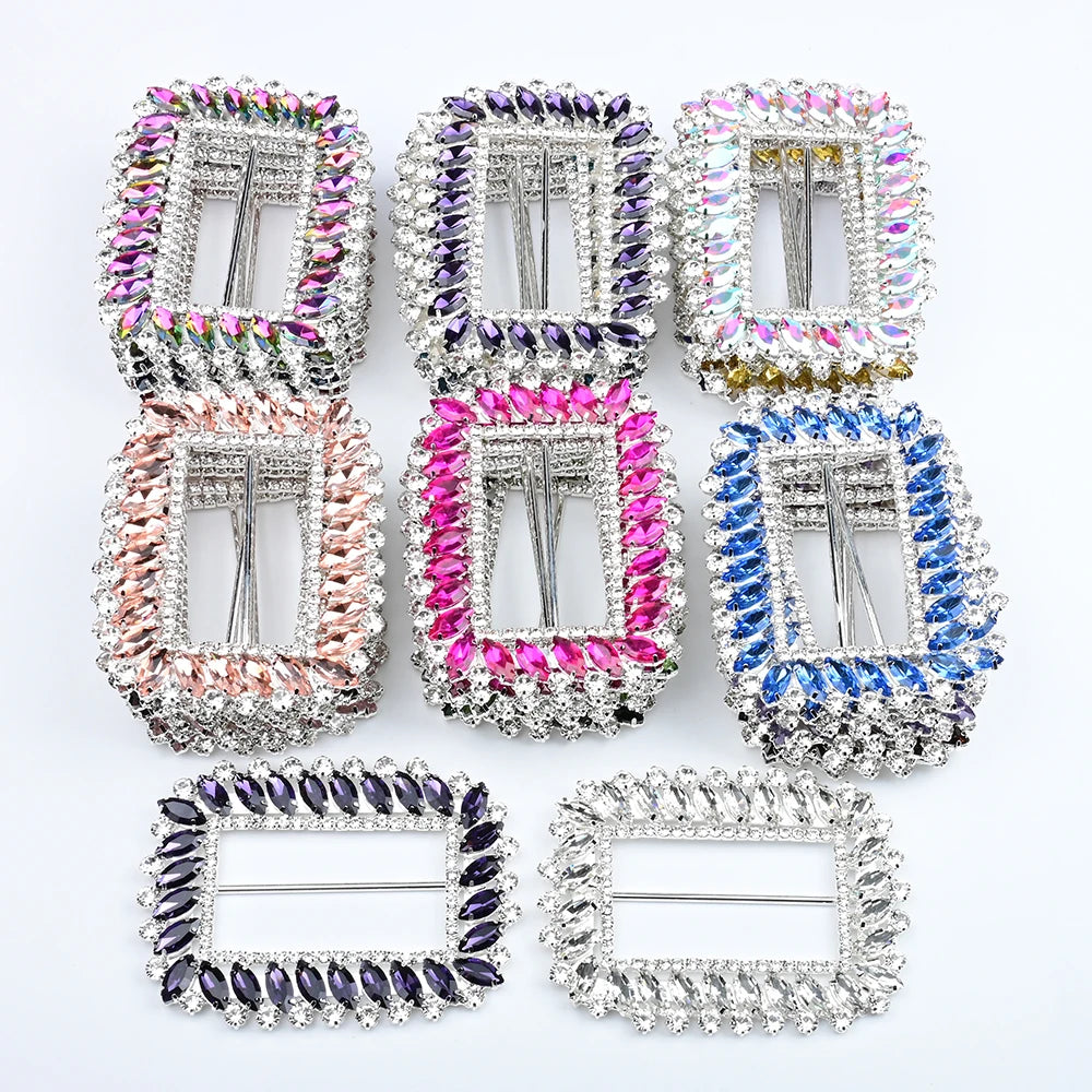 Silver Gold Color Large Rectangle Rhinestone Crystal Metal Buckle for Dress Belt Chair Sash Shoes Bags Decorative Accessories