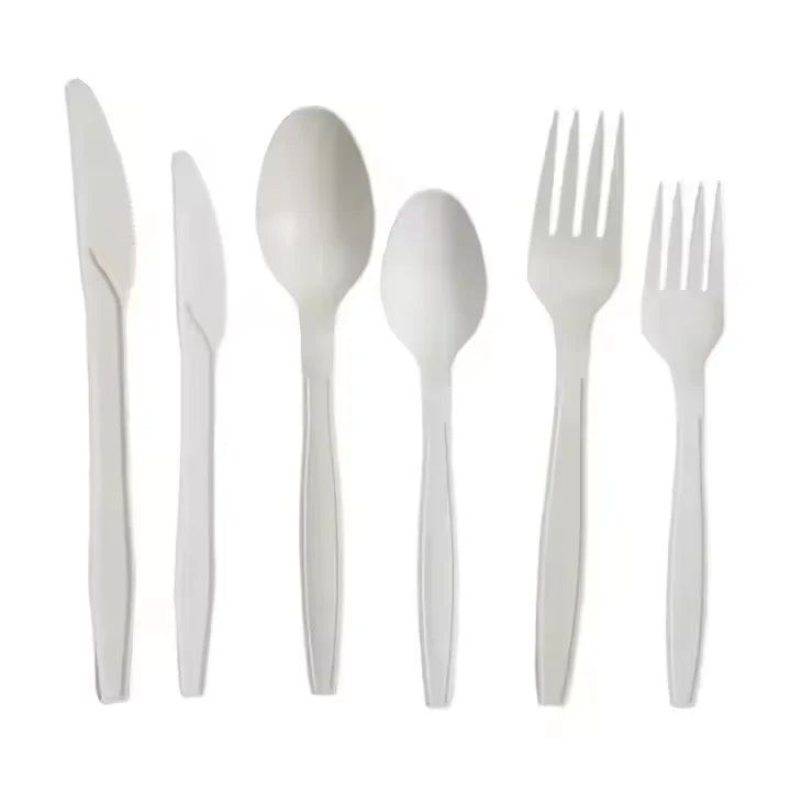 Compostable PLA Cutlery Set Heavy Duty Heat Resistant Biodegradable Forks Spoons Knives Disposable Eco Friendly Utensils Party