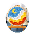 New DIY Creative Embroidery Craft Printed Fabric Modern Punch Needle Kits Moon With Hoop Tools