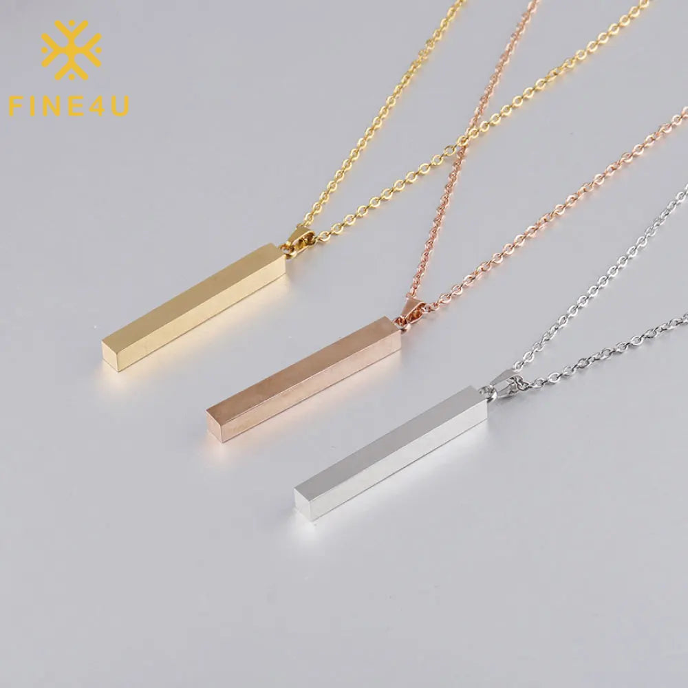 Women Fashion Lettering Mirror Polished 3D Vertical Bar Custom Stainless Steel Name Logo Engraved Necklace Jewelry