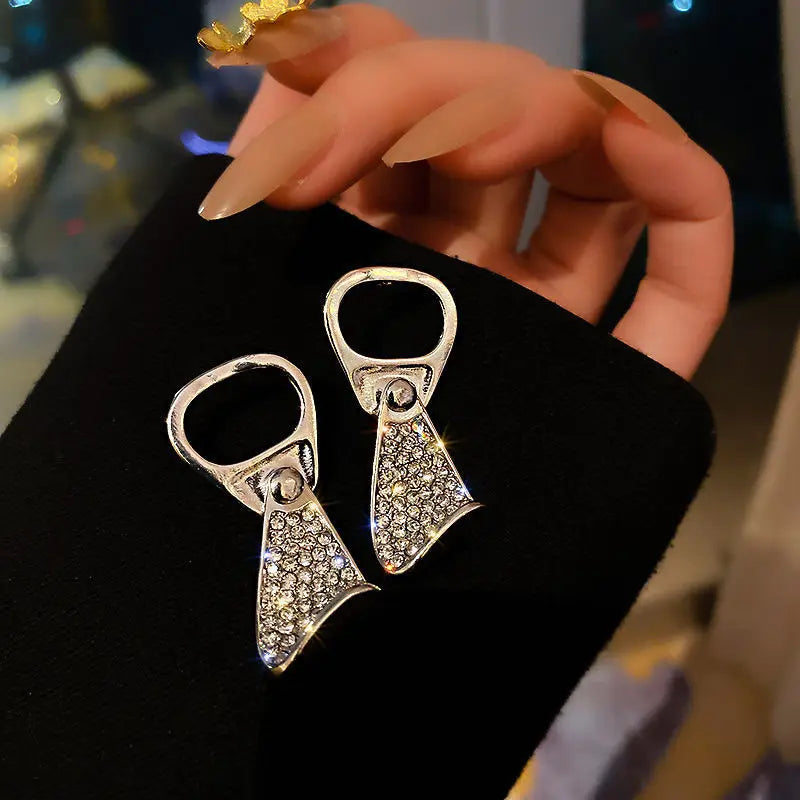 Fashion Trendy Can Pull Ring Earrings Designable Rhinestone Crystal Simple Personality Stud Earrings For Women
