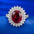 925 Sterling Silver 8x10mm Oval Ruby and Zircon Floral Wedding Ring