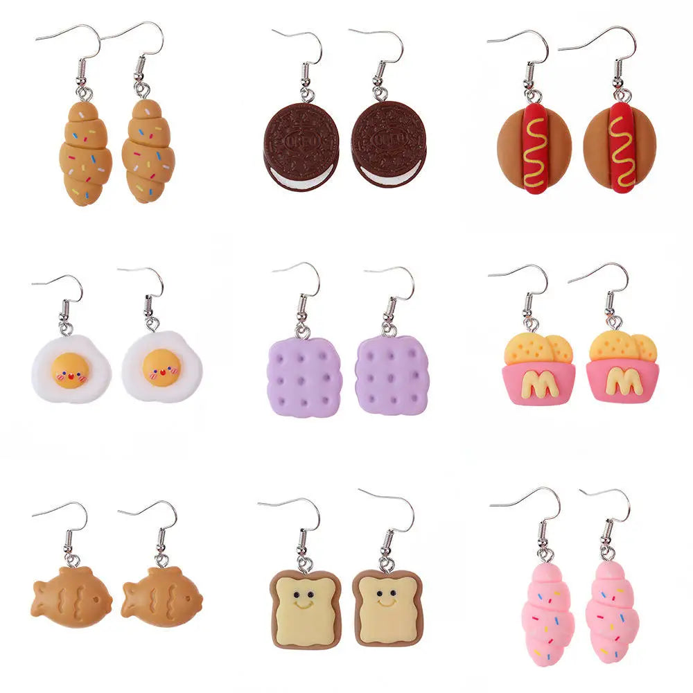Omelette Biscuit Bread Fashion Earrings Trend 2025 Mini 3D Simulation Snacks Ear Hook Acrylic Earings Jewelry Women