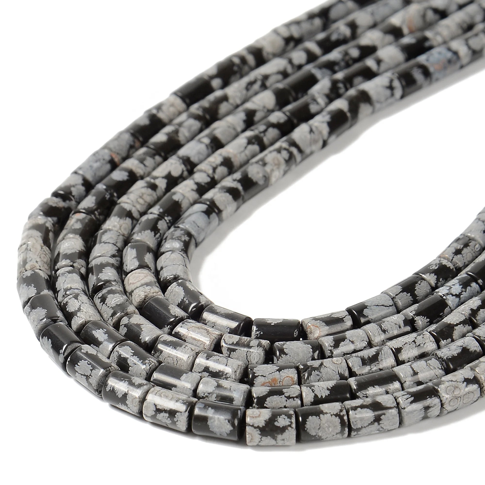 Products China Wholesale 6x8mm Natural Yellow Crazy Agate Snowflake Obsidian Beads Cylinder Tubes Shape Beads for Jewelry Making