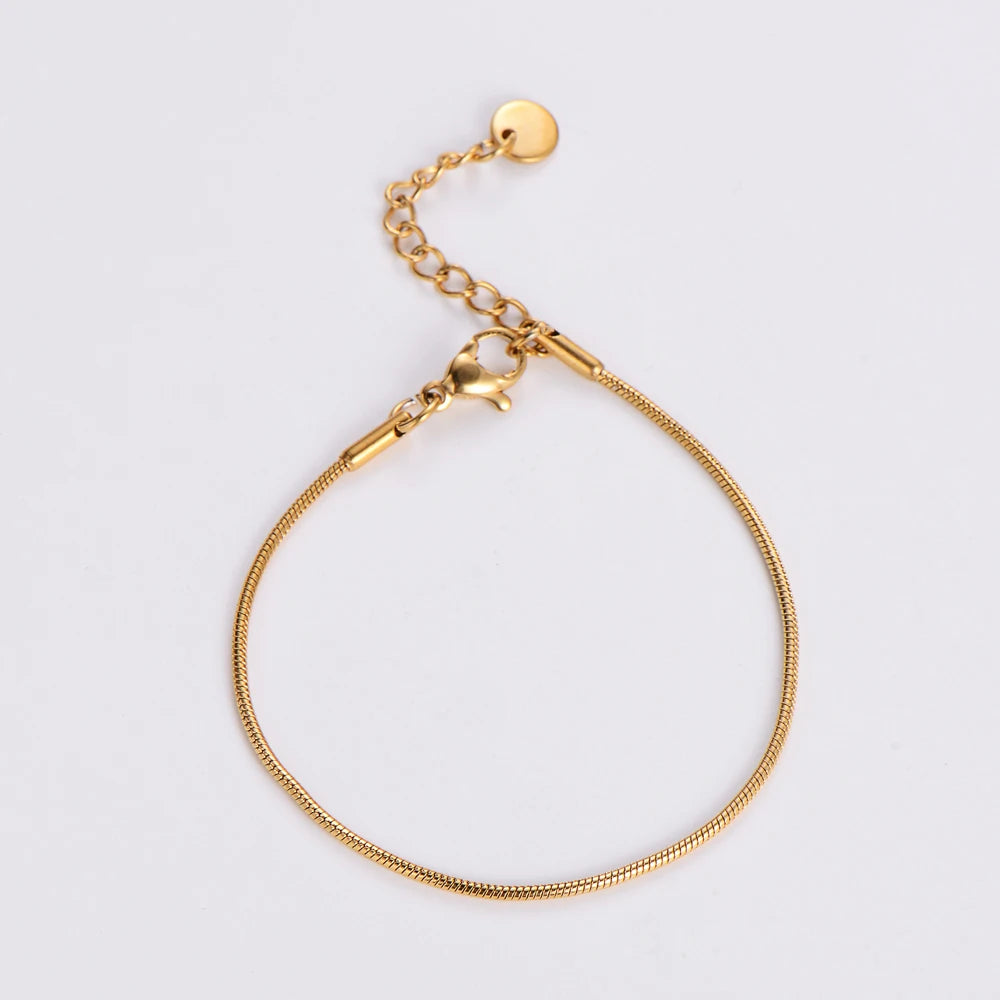 Bulk Wholesale Simple Thin Stainless Steel 1.5mm Round Snake Chain Bracelet for Women