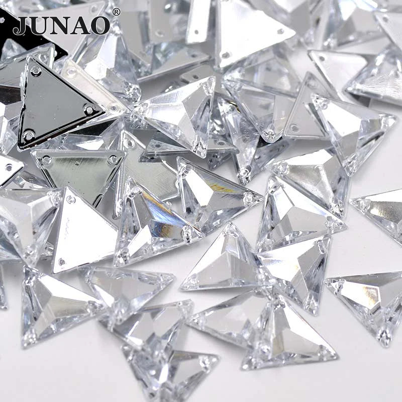 JUNAO Top Quality 17mm Fancy Acrylic Sewing Crystals Stone Triangle Shape Clear Rhinestone for Clothes