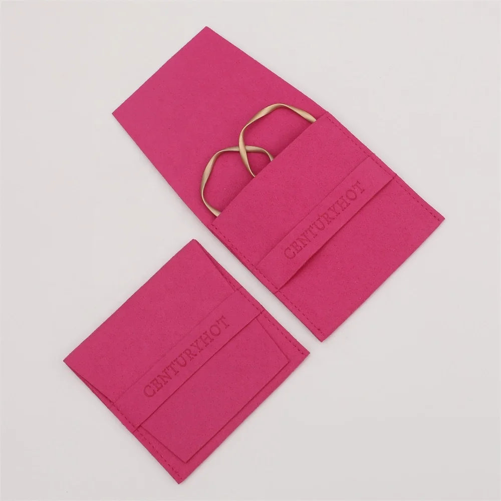 PUPPYSEW Rose Pink Custom  Microfiber Jewelry Pouch  Velvet Envelope Flap  Pouch Necklace Ring Earring Bracelet Pouch NO Logo