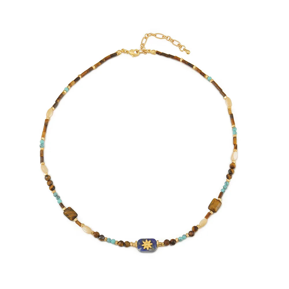 Fashion Trendy Star Pendant Handmade Blue Stone Beads Necklace for Lady