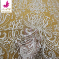 Luxury Bridal Wedding Tulle Sequins Beaded Lace With  Pearls Fabrics for European Style Dress  HY2297