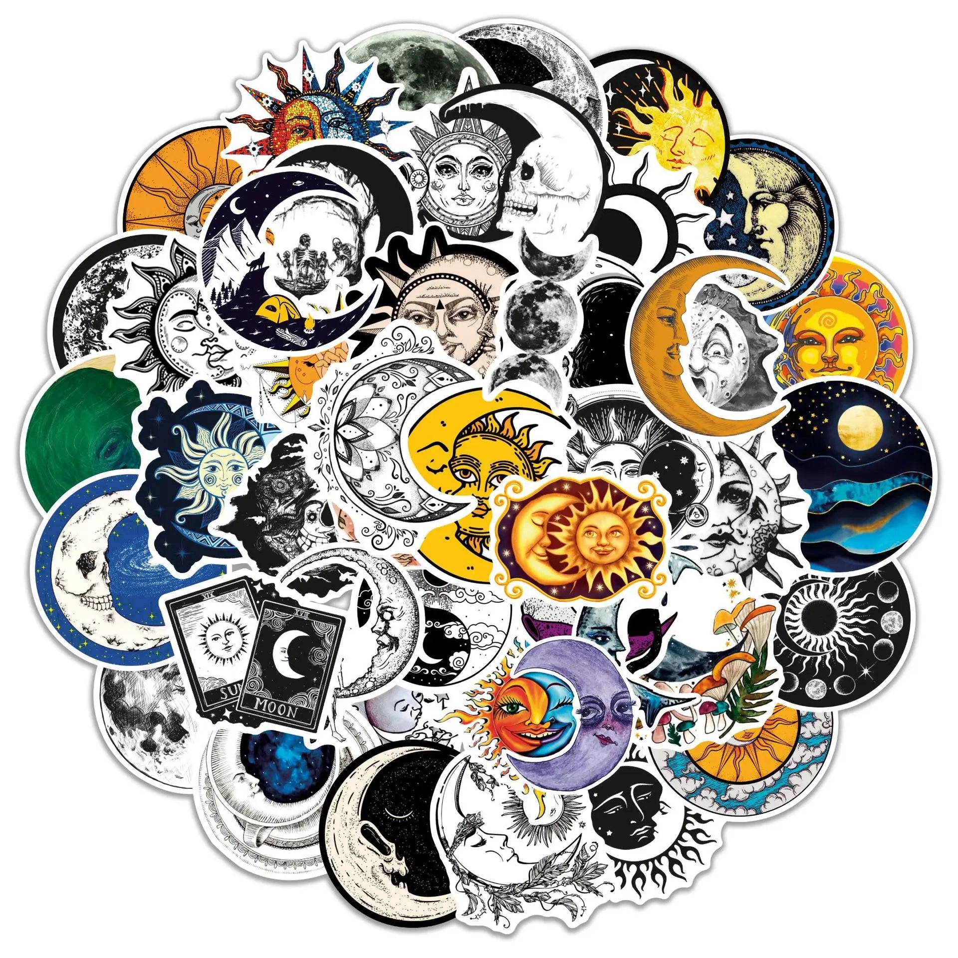 60Pcs Gothic Style Aesthetics Medieval Sun Moon Graffiti Stickers for Wall Car Scrapbook Waterproof Label Pack