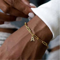 Fashion Gold Plated Rhinestone Crystal 26 Captial Letters Bracelet Stainless Steel Paper Clip Chain A-Z Initial Charm Bracelet