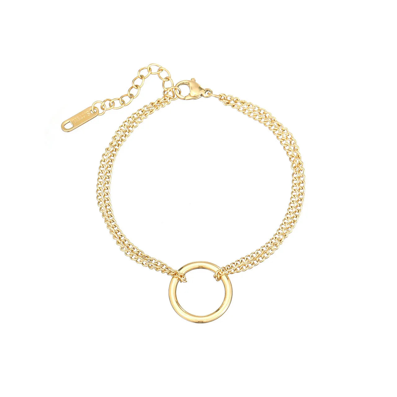 Fashion Ins Jewelry Double Bangle Circle Pendant Stainless Steel Gold Plated Bracelets for Couple