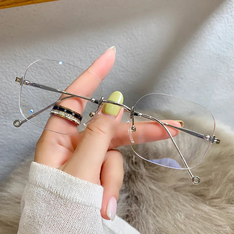 Sunway Eyewear New Fashion Rectangle Unisex Spectacle Rimless Blue Light Blocking Anti Blue Light Eyeglasses Metal Frames