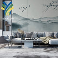 YKML 0042 Custom 3D Chinoiserie Mural Wallpaper Modern Design Waterproof Living Room Wall Paper Mountain Birds for Home Decor