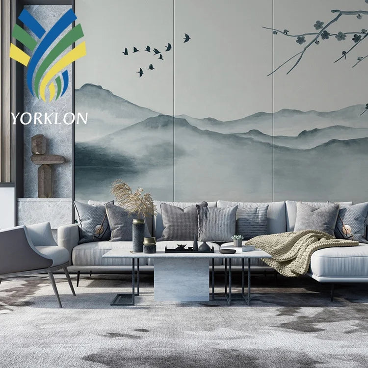 YKML 0042 Custom 3D Chinoiserie Mural Wallpaper Modern Design Waterproof Living Room Wall Paper Mountain Birds for Home Decor