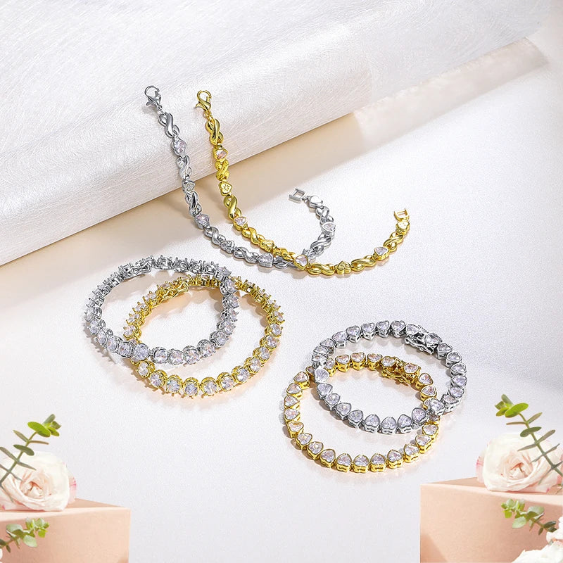 Hot-sell High End Iced Out Jewelry Brass 18K Gold Plated Fine Jewelry Couple Bracelets Tennis Chain Bangles Women Accessories