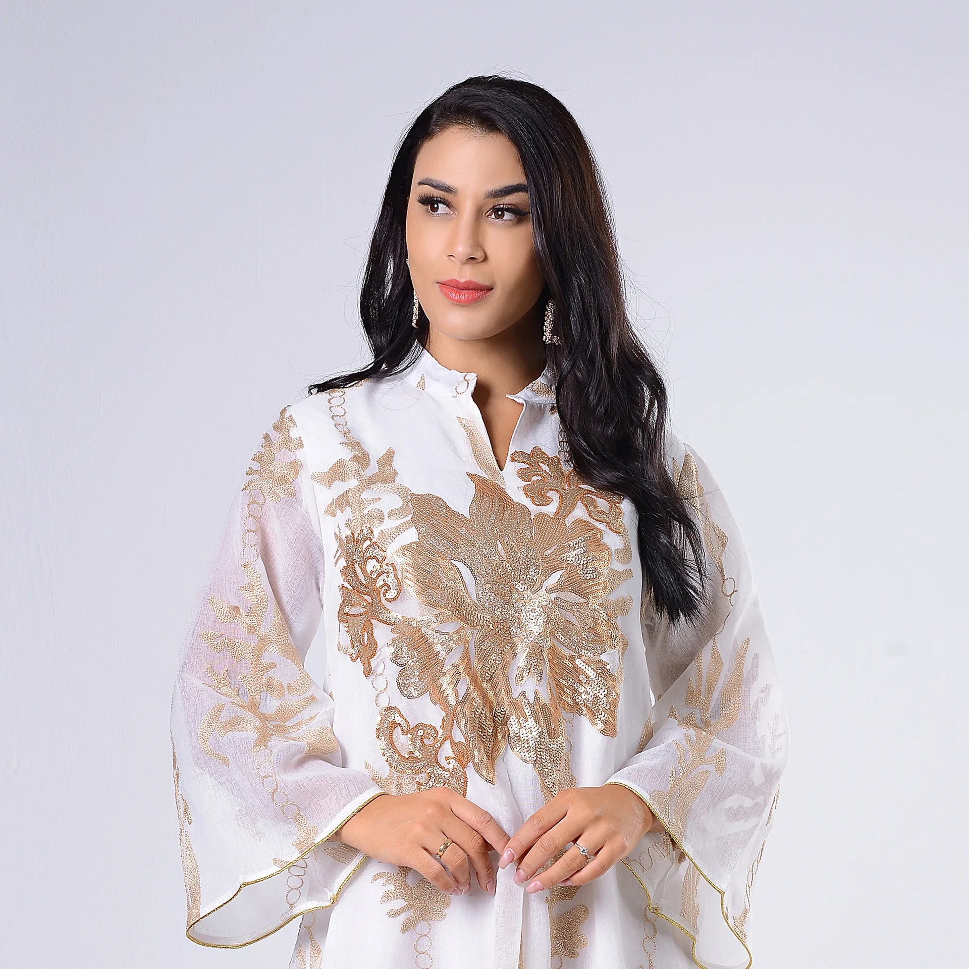 Wholesale Women Dubai Tutkish Arab Kaftan Long Sleeve Maxi Dress Ethnic Islamic Clothing Flower Printed Abaya Muslim Dress