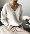 One Size Autumn and Winter New Knitwear V-neck off Shoulder Fried Dough Twists Solid Color Pullover Sweater